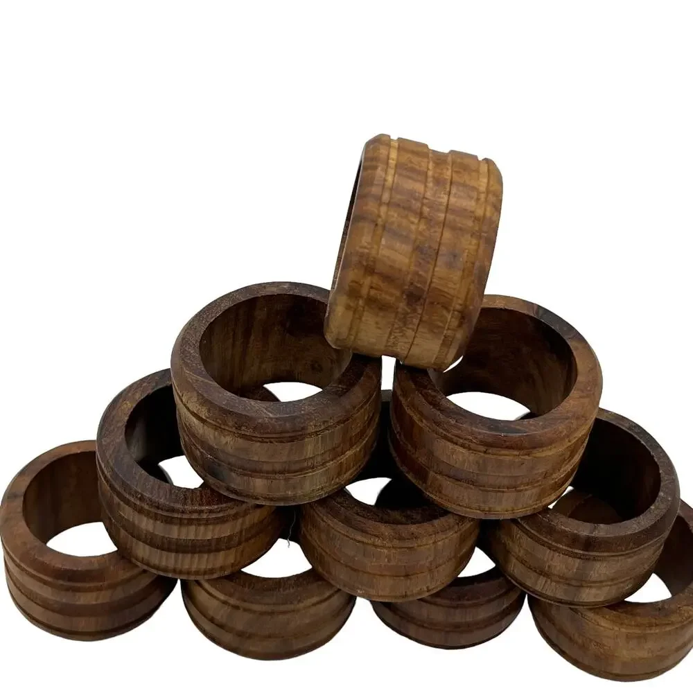 Napkin Rings Vintage Wood Set of Ten Mid Century Modern Holiday Table Setting
